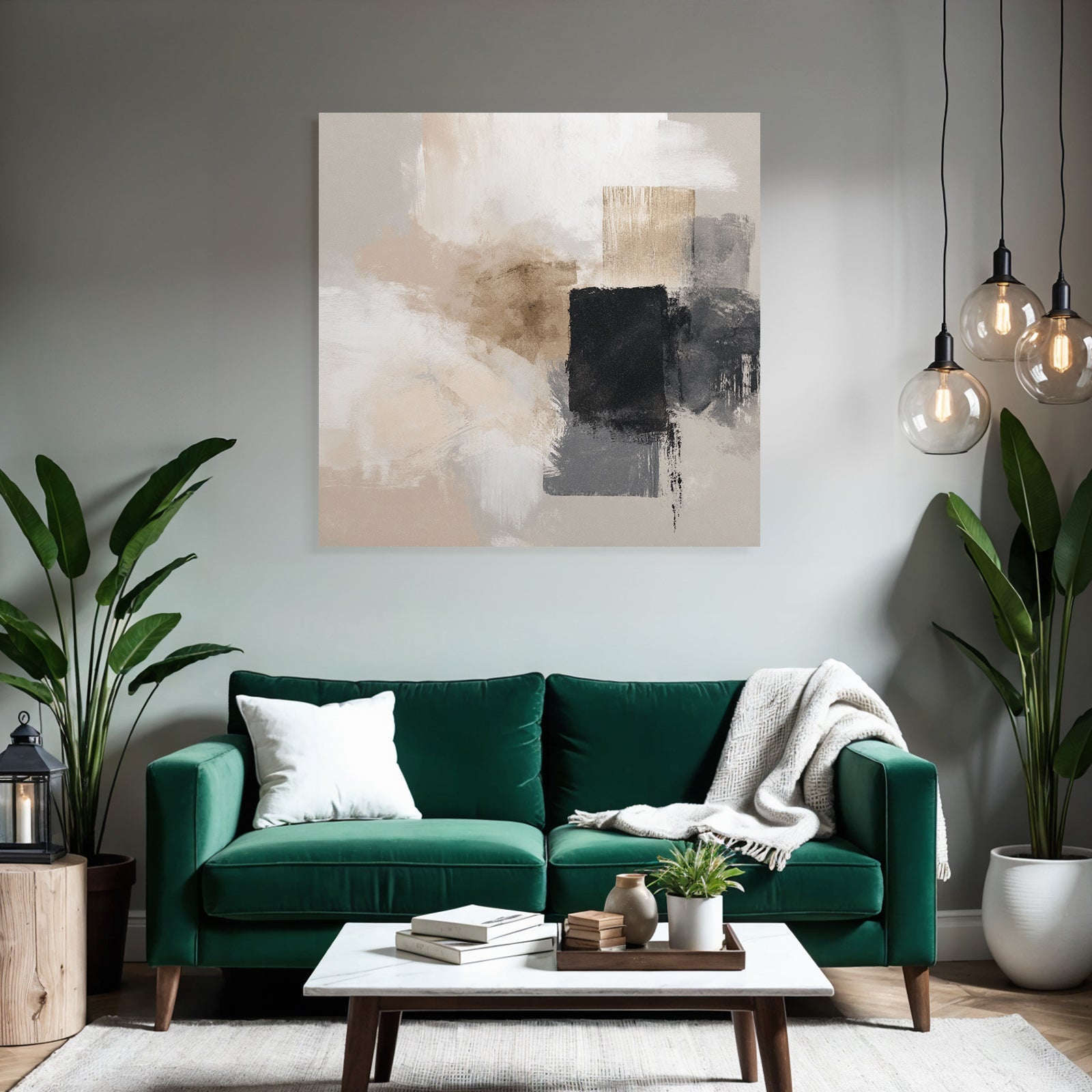 Abstract Art Soft Brush Strokes Neutral Colors Beige Black Gray
