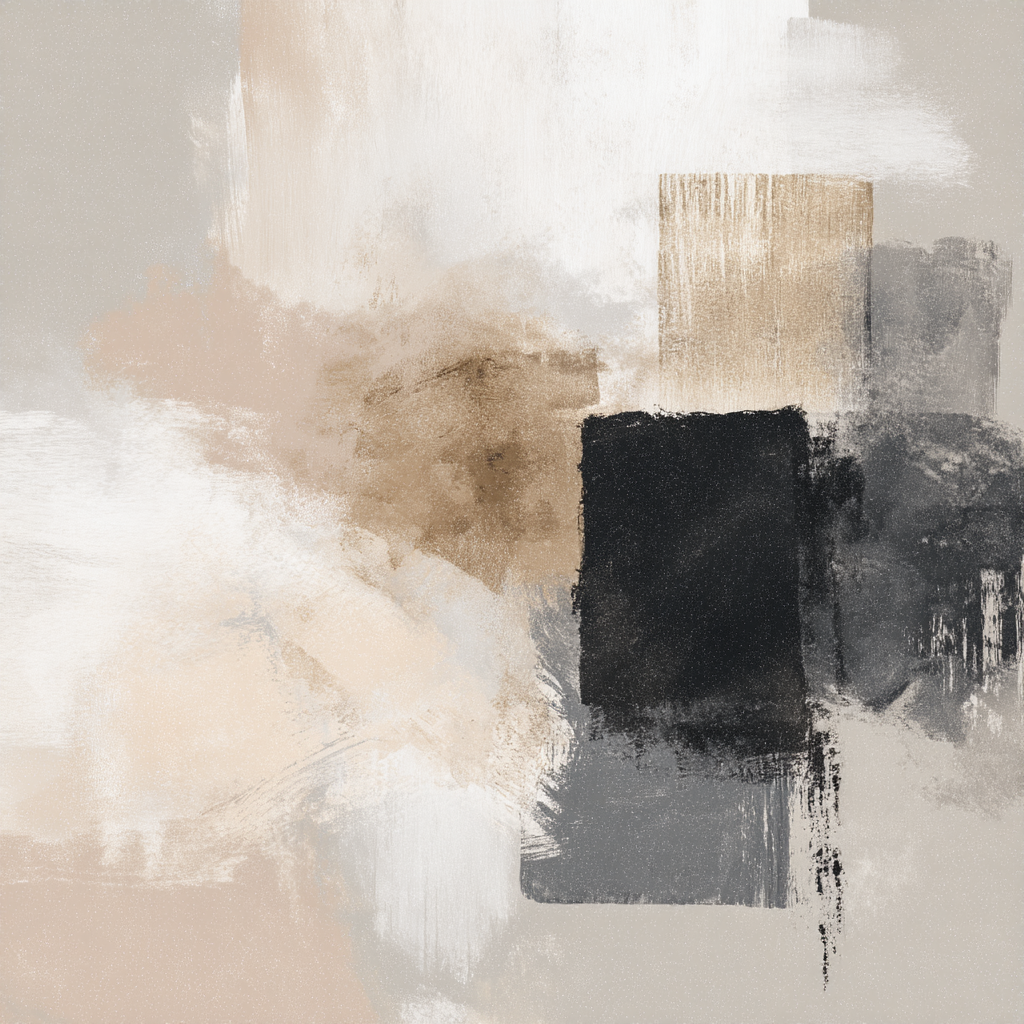 Abstrakte Kunst Weichpinselstriche Neutralfarbtoene Beige Schwarz Grau | Japandi | Einrichtungsstile