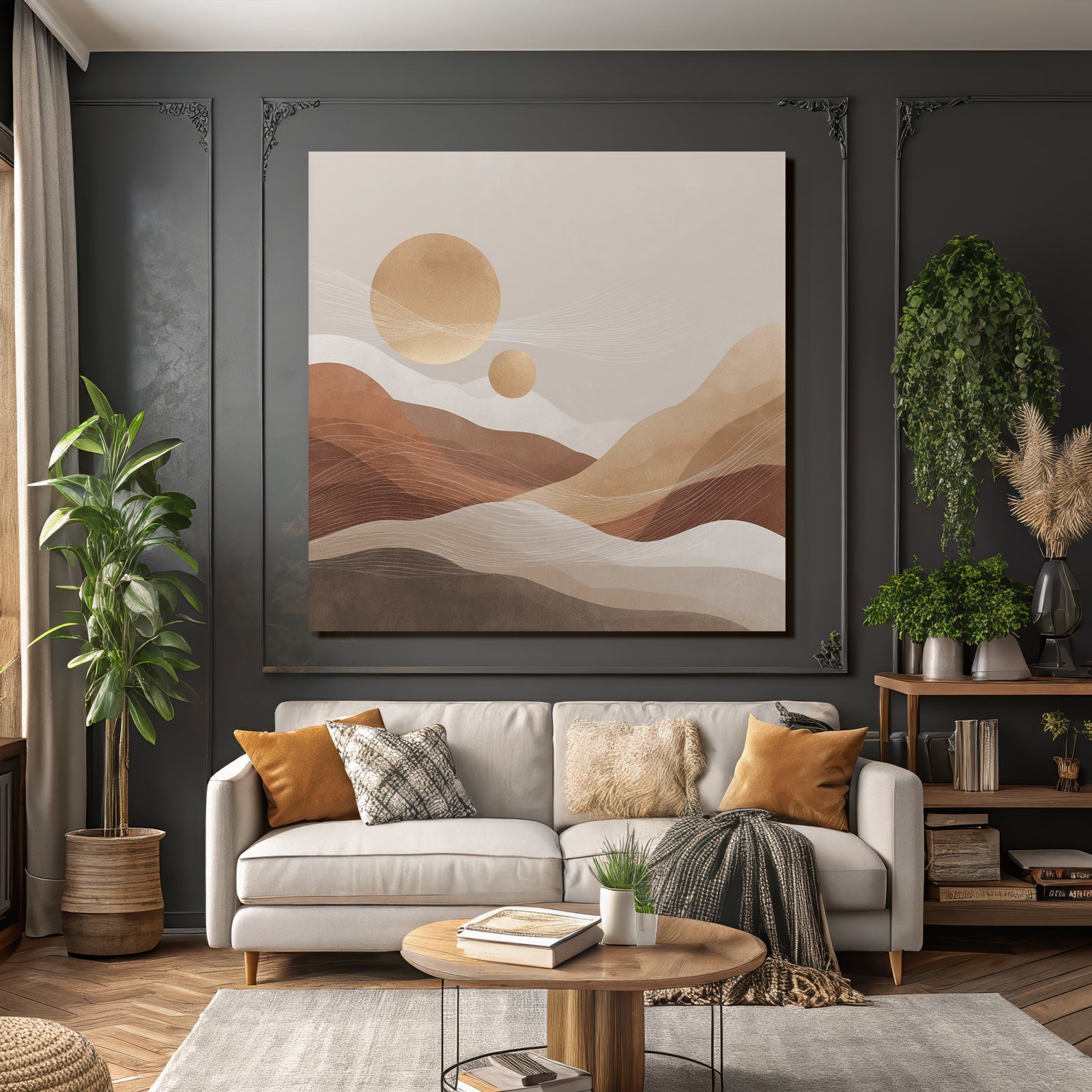 Abstract Landscape Circular Shapes Celestial Bodies Lines