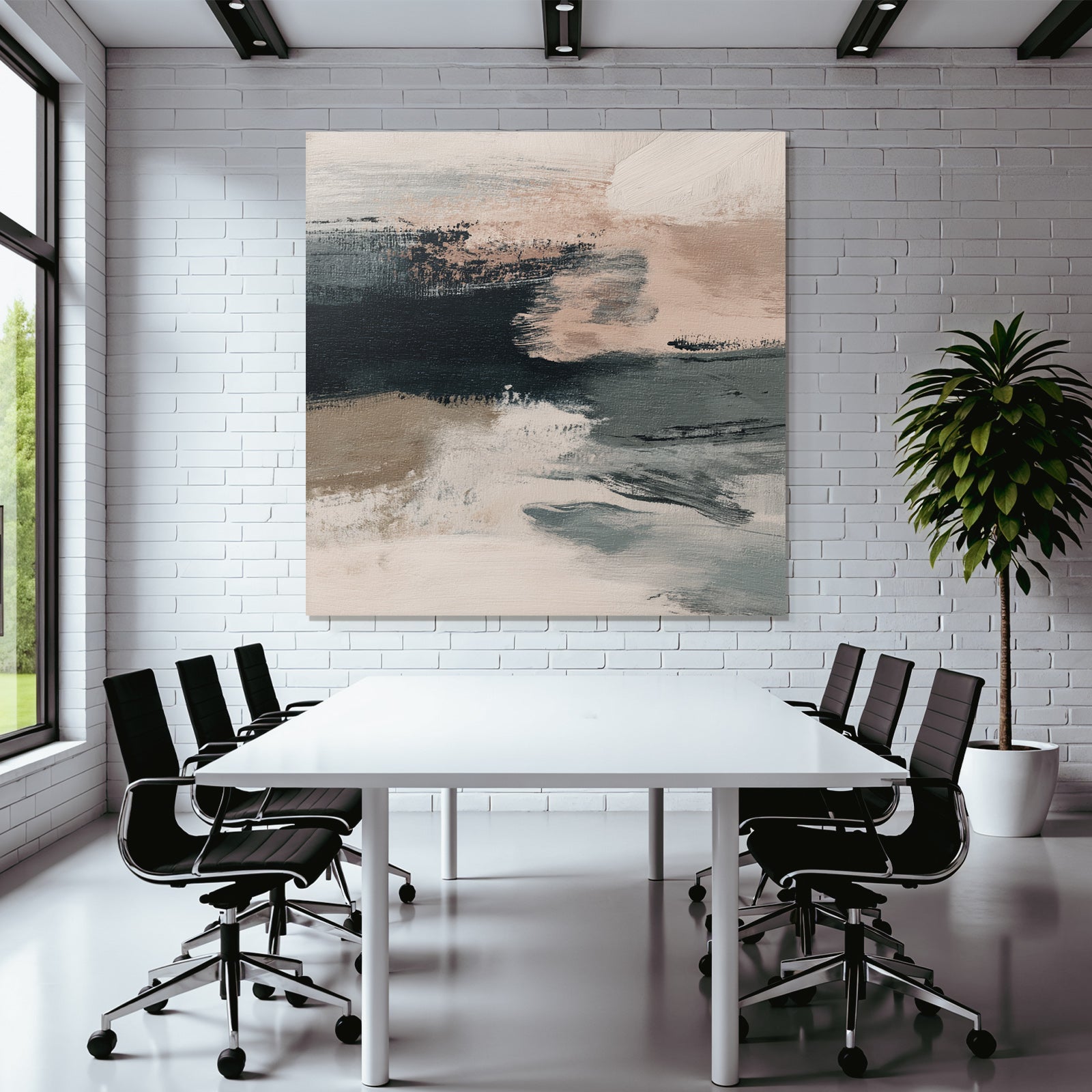 Abstrakte Malerei Sanfte Pinselstriche Blau Beige Pink