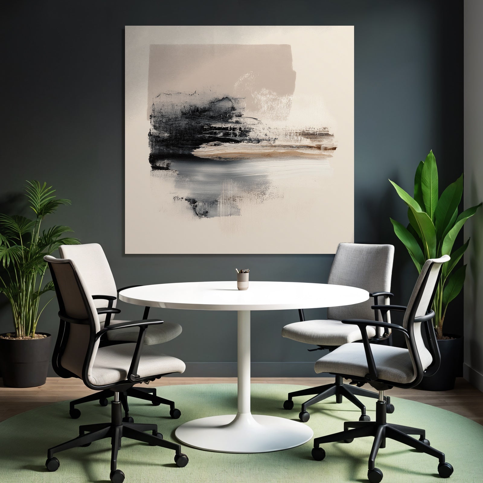 Abstract Painting Black Beige Gray