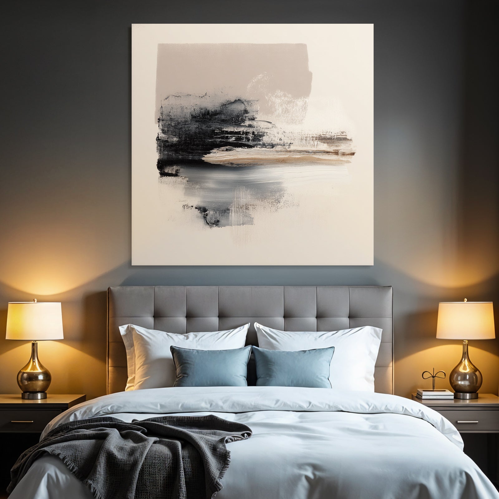 Abstract Painting Black Beige Gray