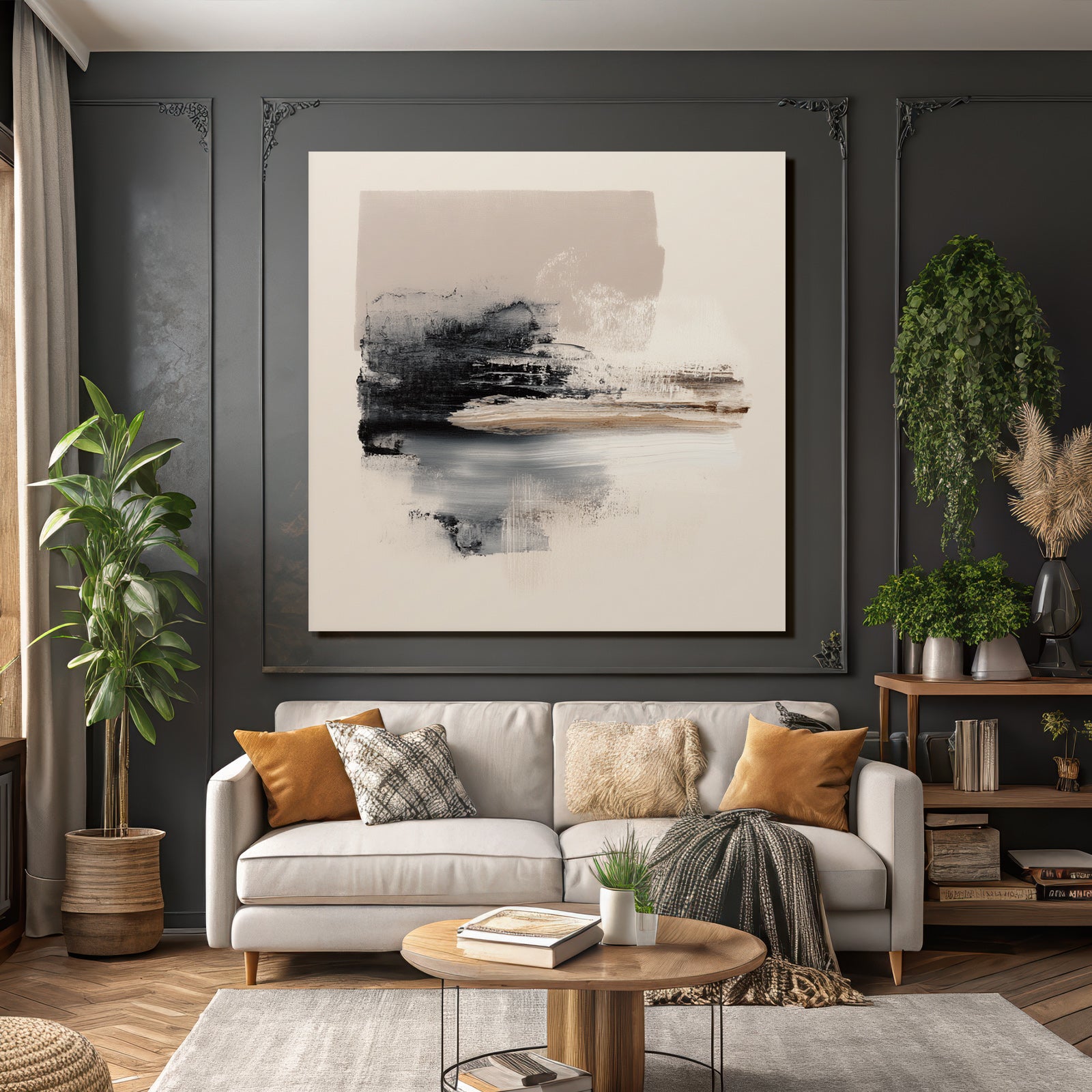 Abstract Painting Black Beige Gray