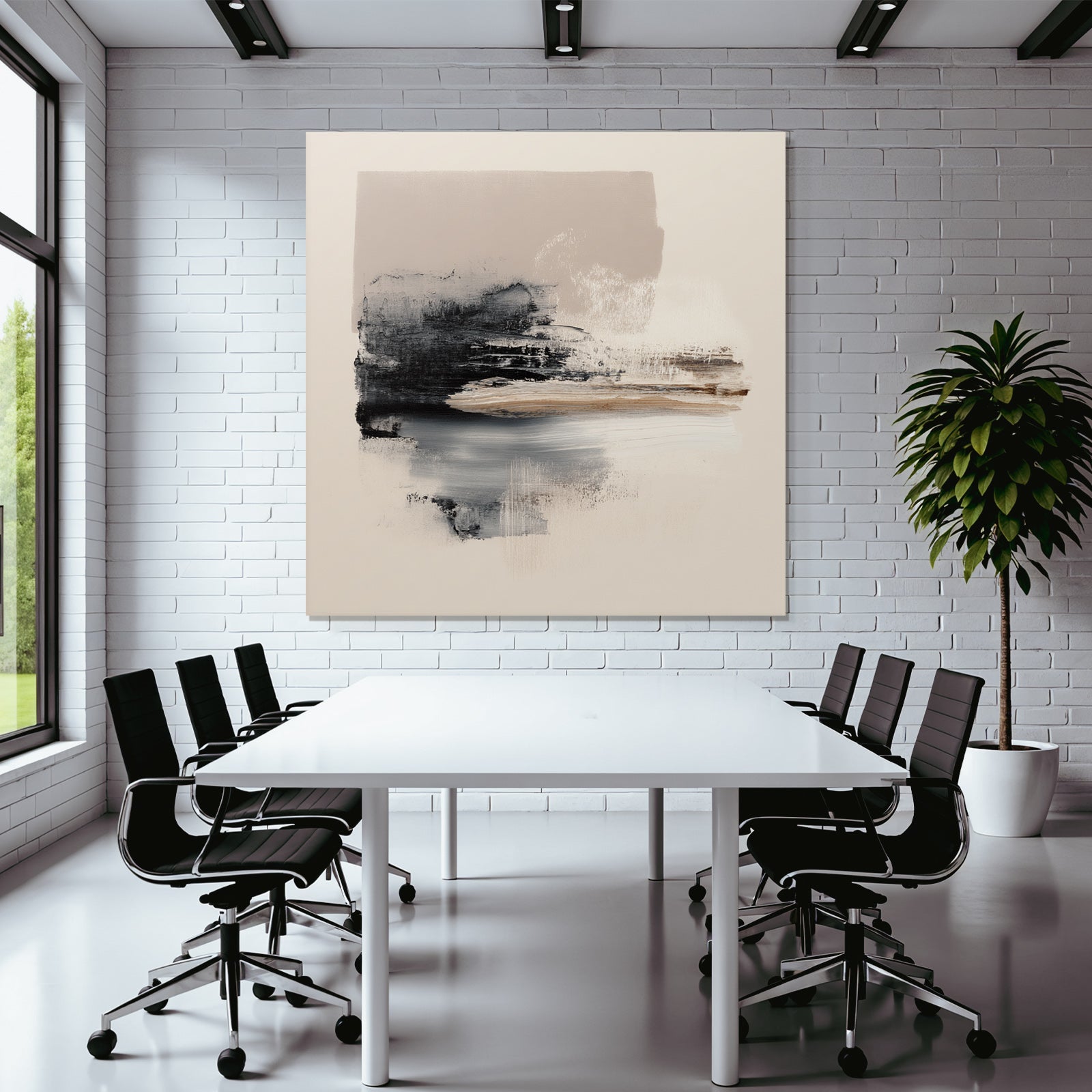 Abstract Painting Black Beige Gray