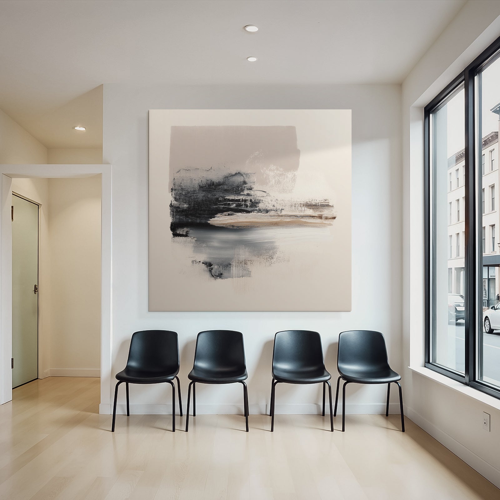 Abstract Painting Black Beige Gray