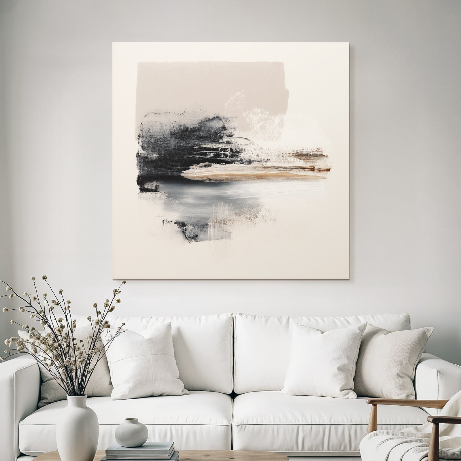 Abstract Painting Black Beige Gray
