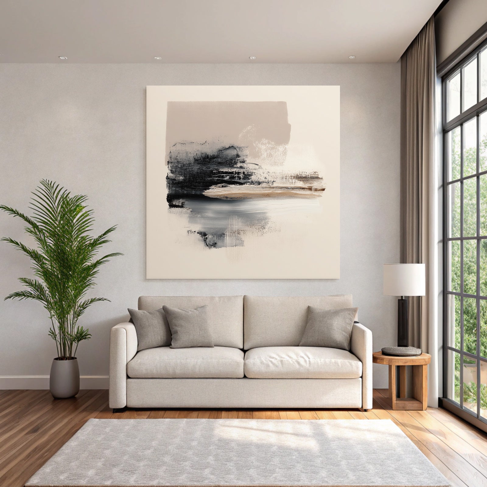 Abstract Painting Black Beige Gray