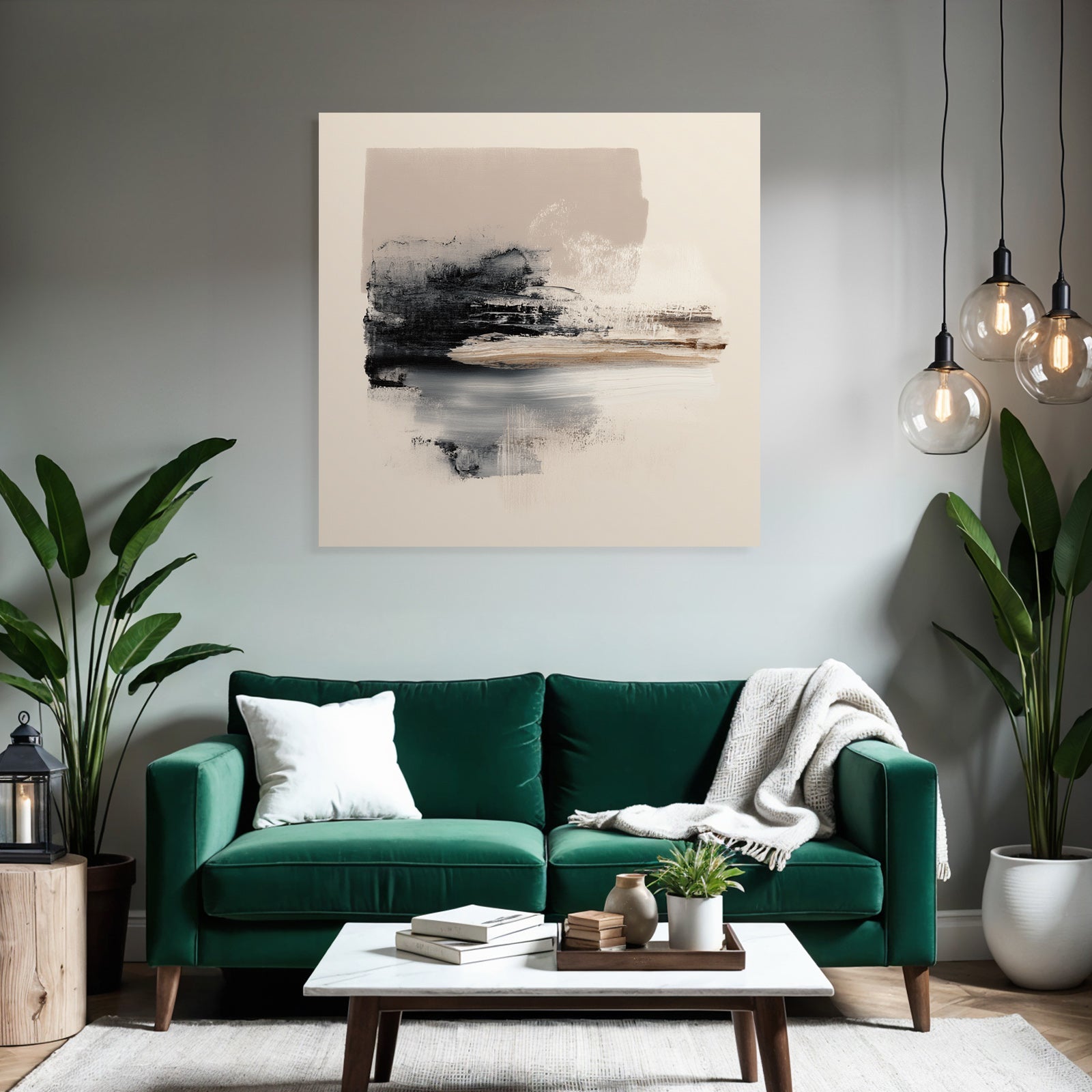 Abstract Painting Black Beige Gray