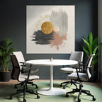 Abstract design circular shapes gold black grey pink background