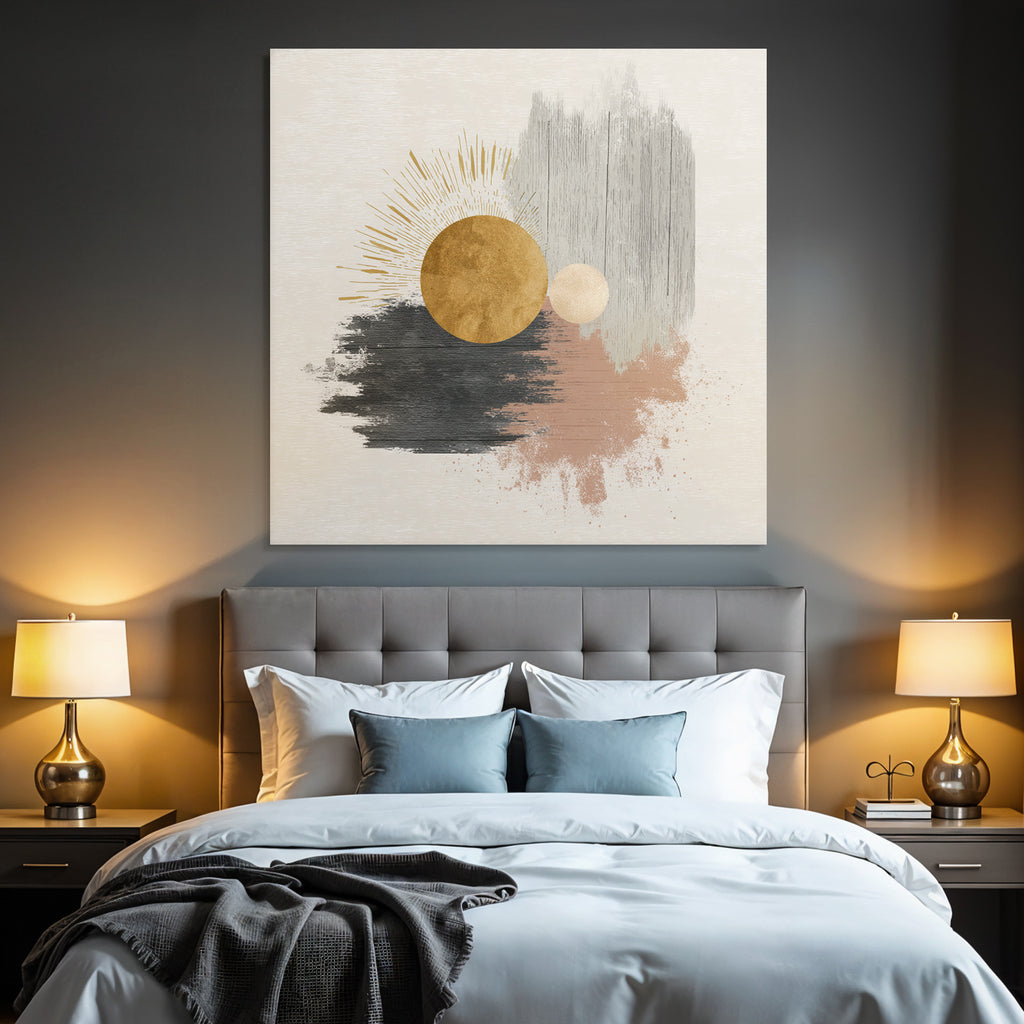 Abstract design circular shapes gold black grey pink background
