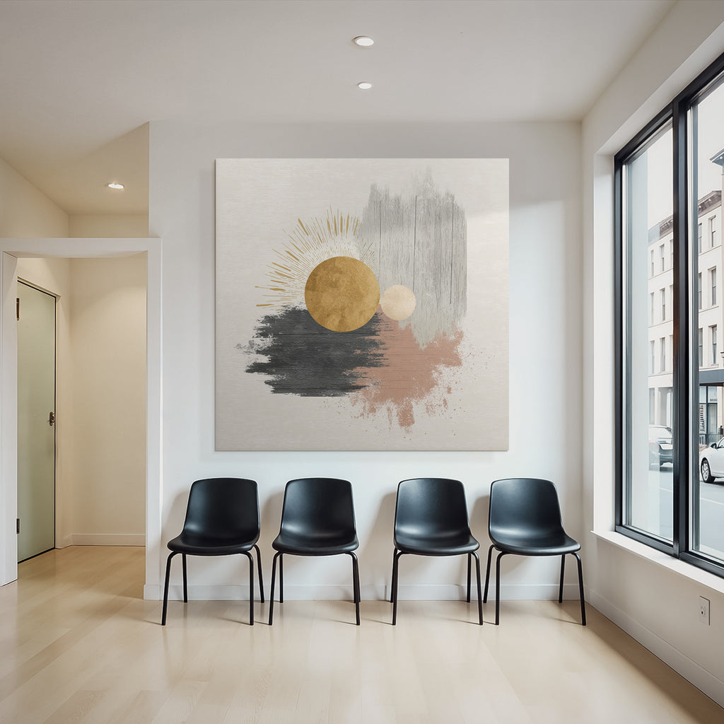 Abstract design circular shapes gold black grey pink background