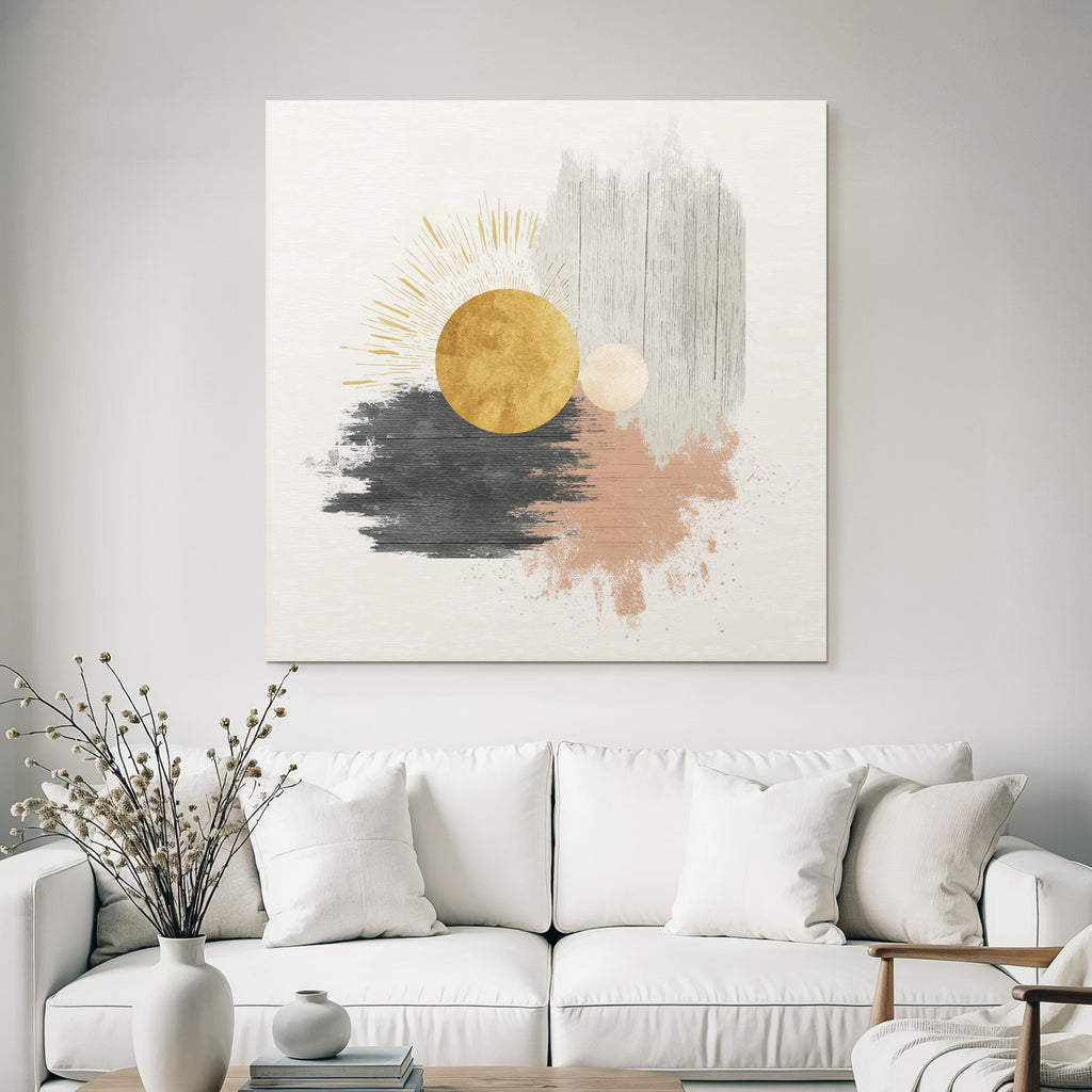 Abstract design circular shapes gold black grey pink background