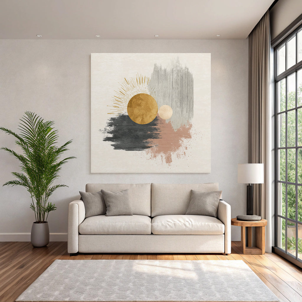 Abstract design circular shapes gold black grey pink background