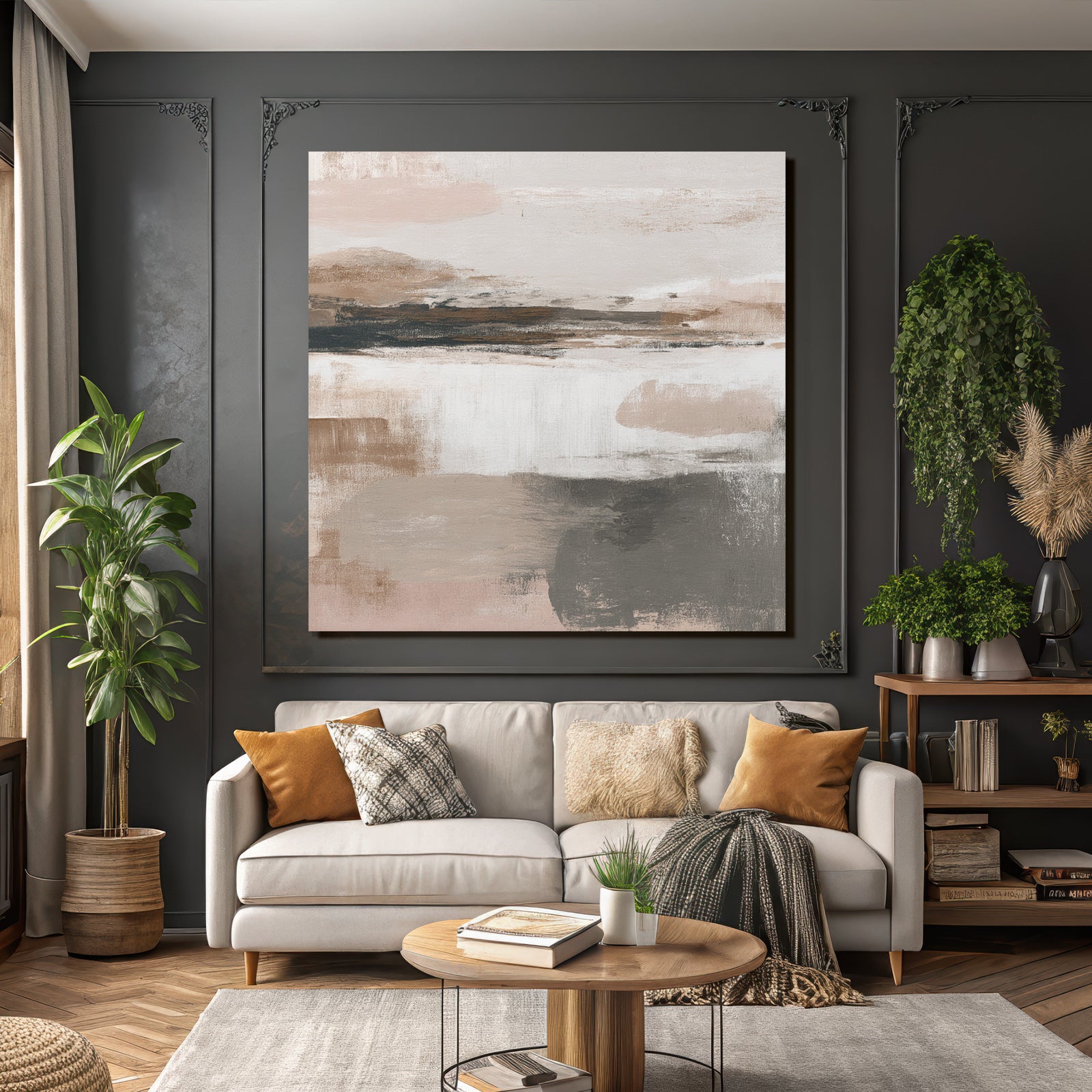Abstract Painting Beige Grey Peach