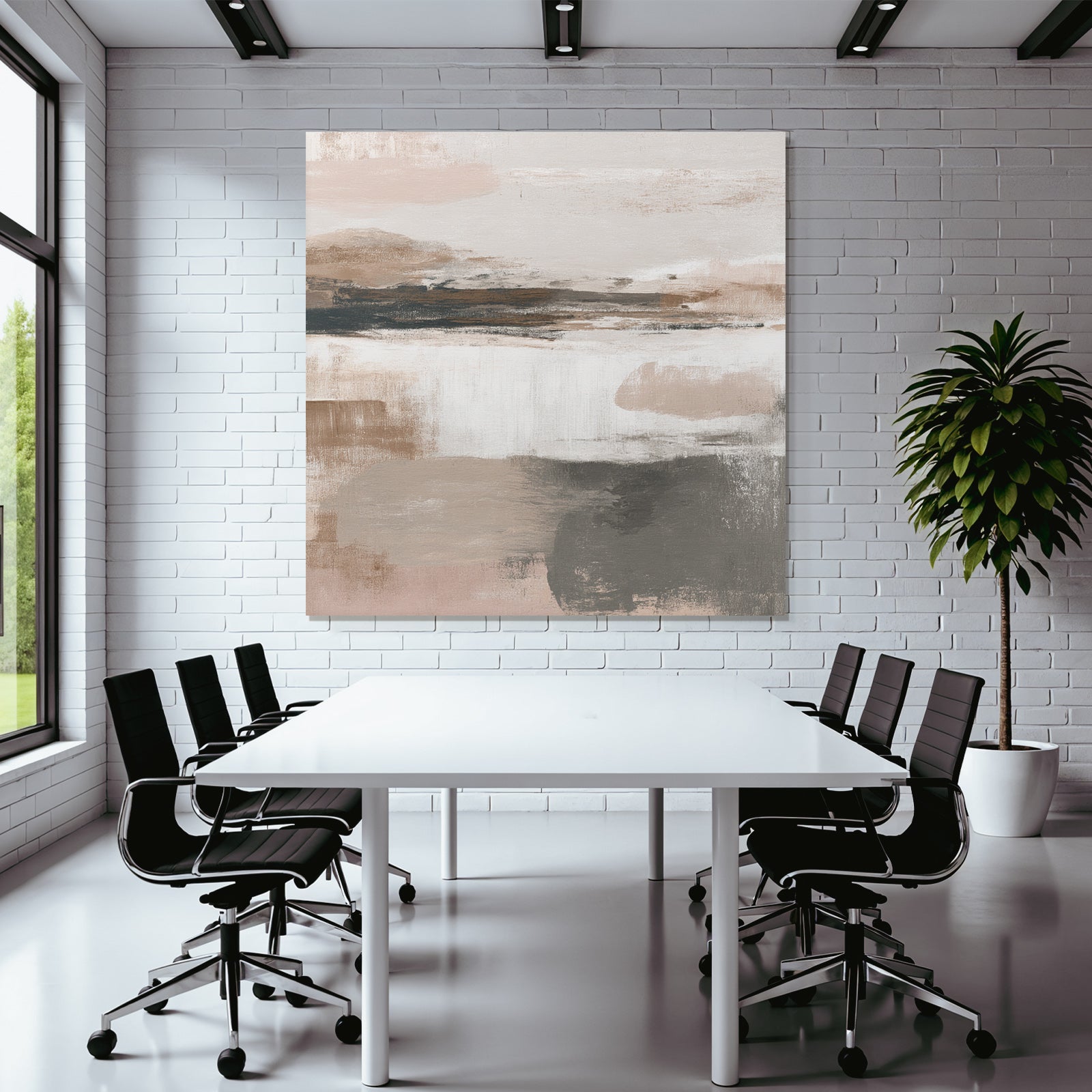 Abstract Painting Beige Grey Peach