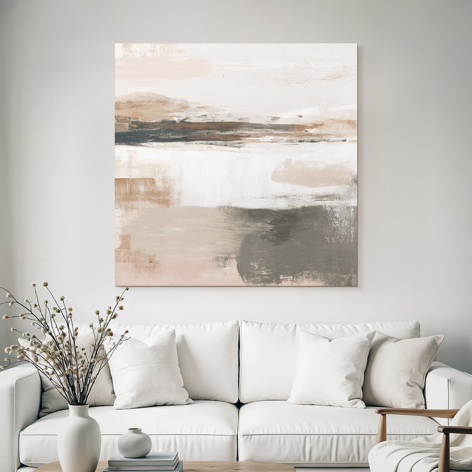 Abstract Painting Beige Grey Peach
