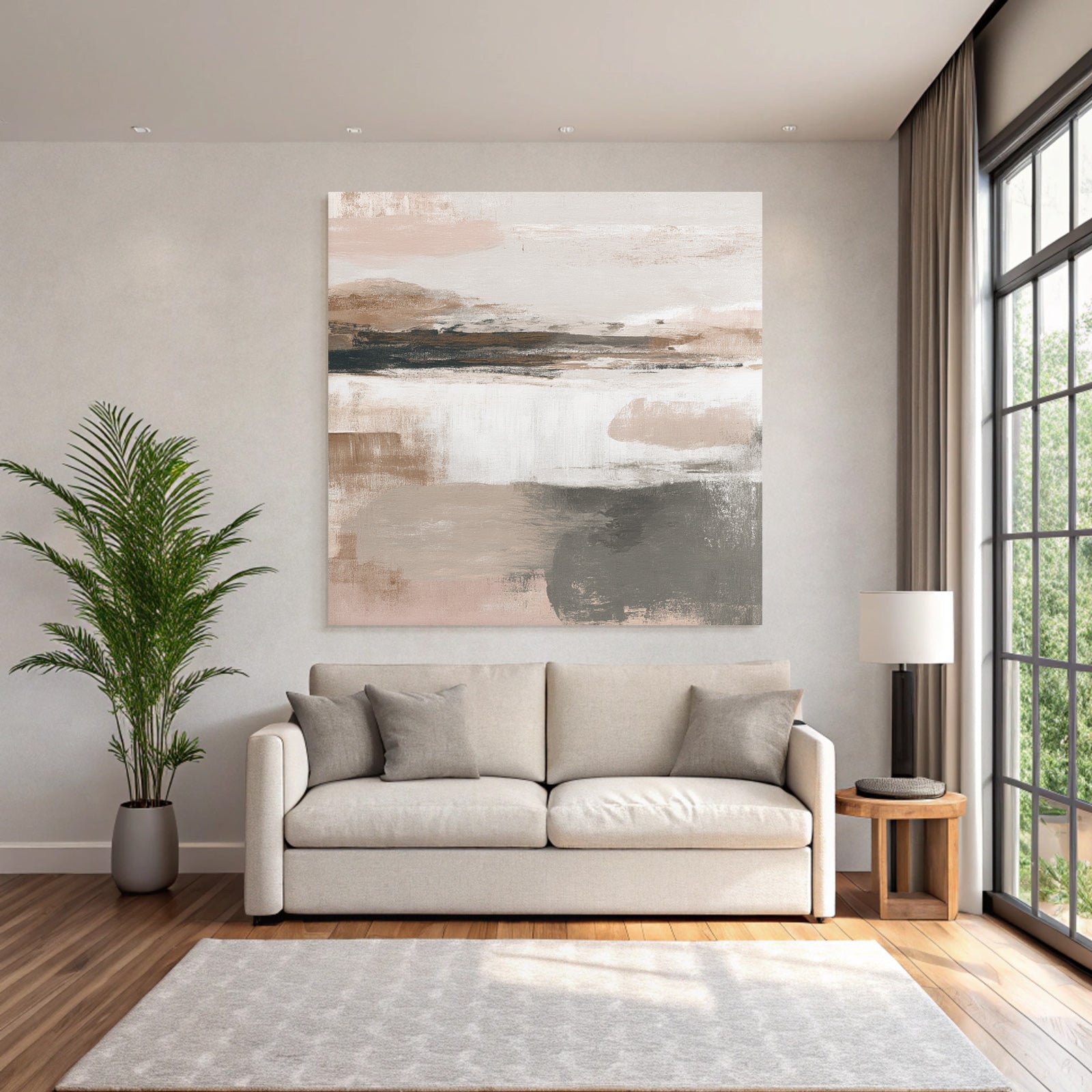 Abstract Painting Beige Grey Peach