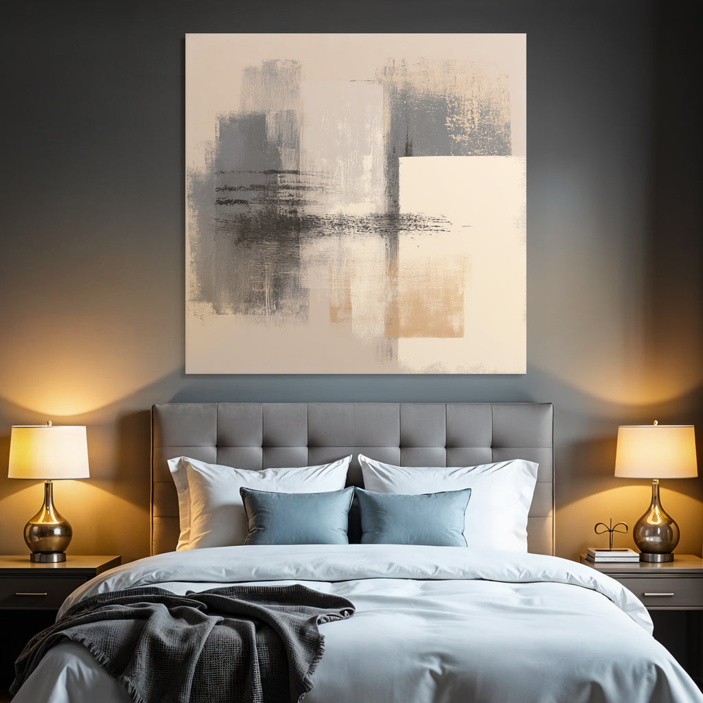 Abstraktes Gemaelde Mit Grautoenen Beige Und Gold