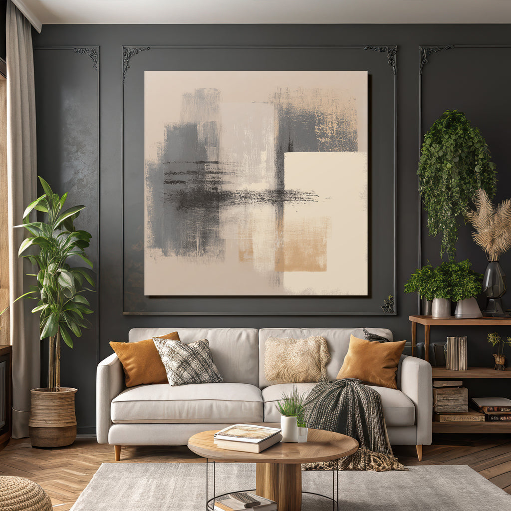 Abstraktes Gemaelde Mit Grautoenen Beige Und Gold