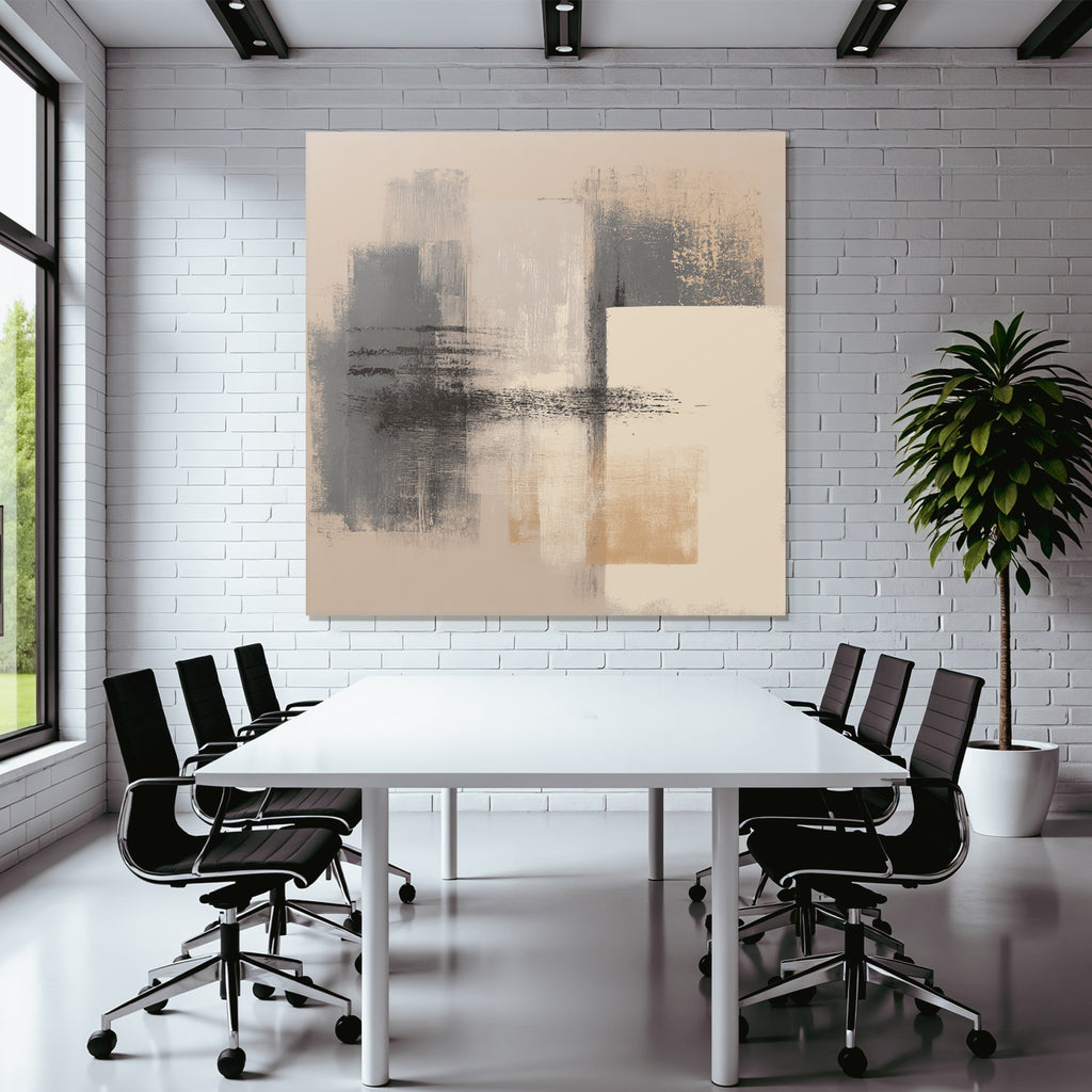 Abstraktes Gemaelde Mit Grautoenen Beige Und Gold