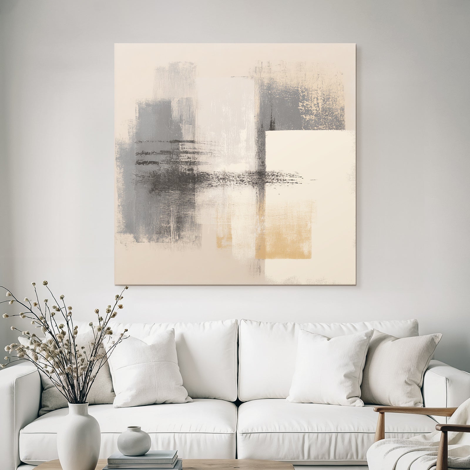 Abstraktes Gemaelde Mit Grautoenen Beige Und Gold