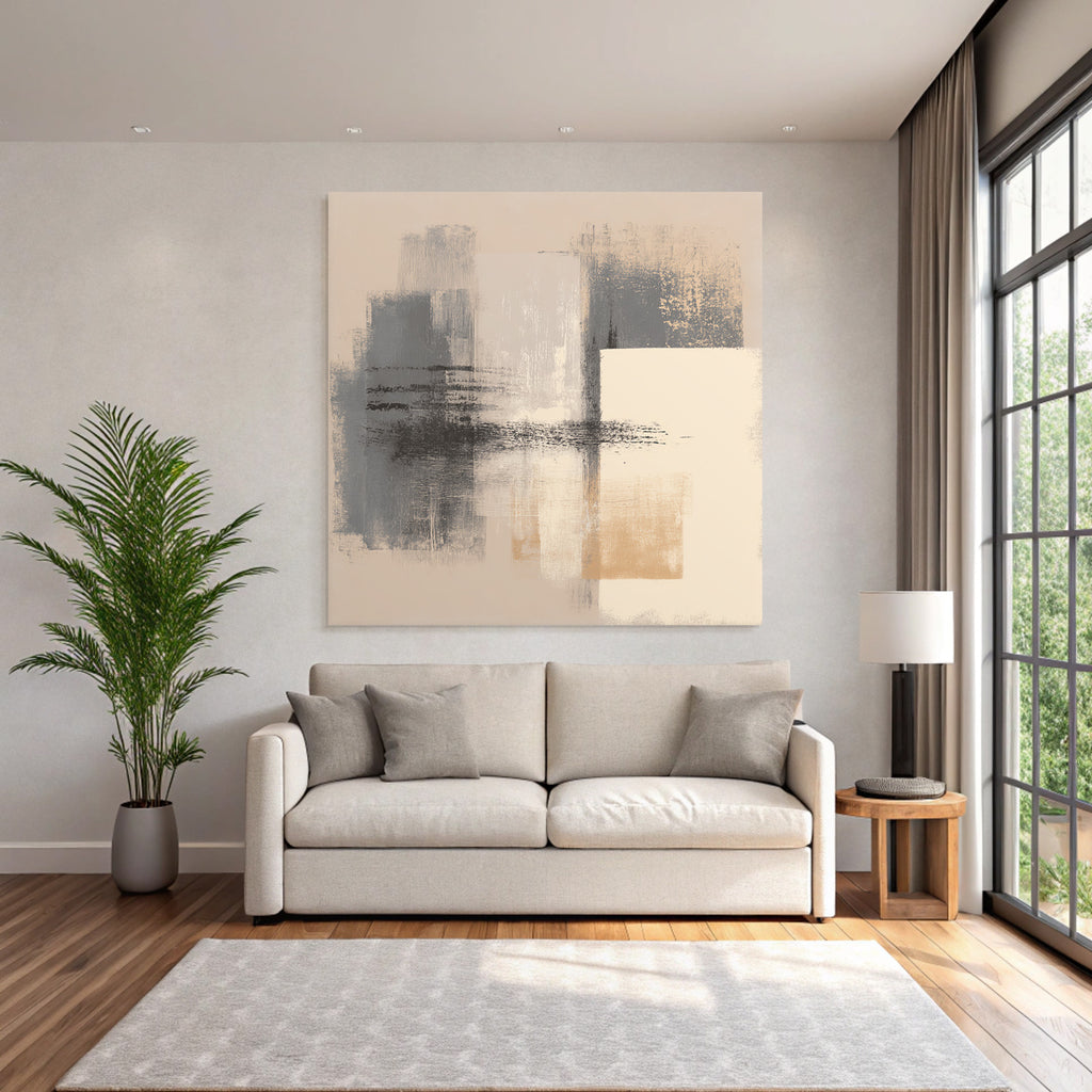 Abstraktes Gemaelde Mit Grautoenen Beige Und Gold
