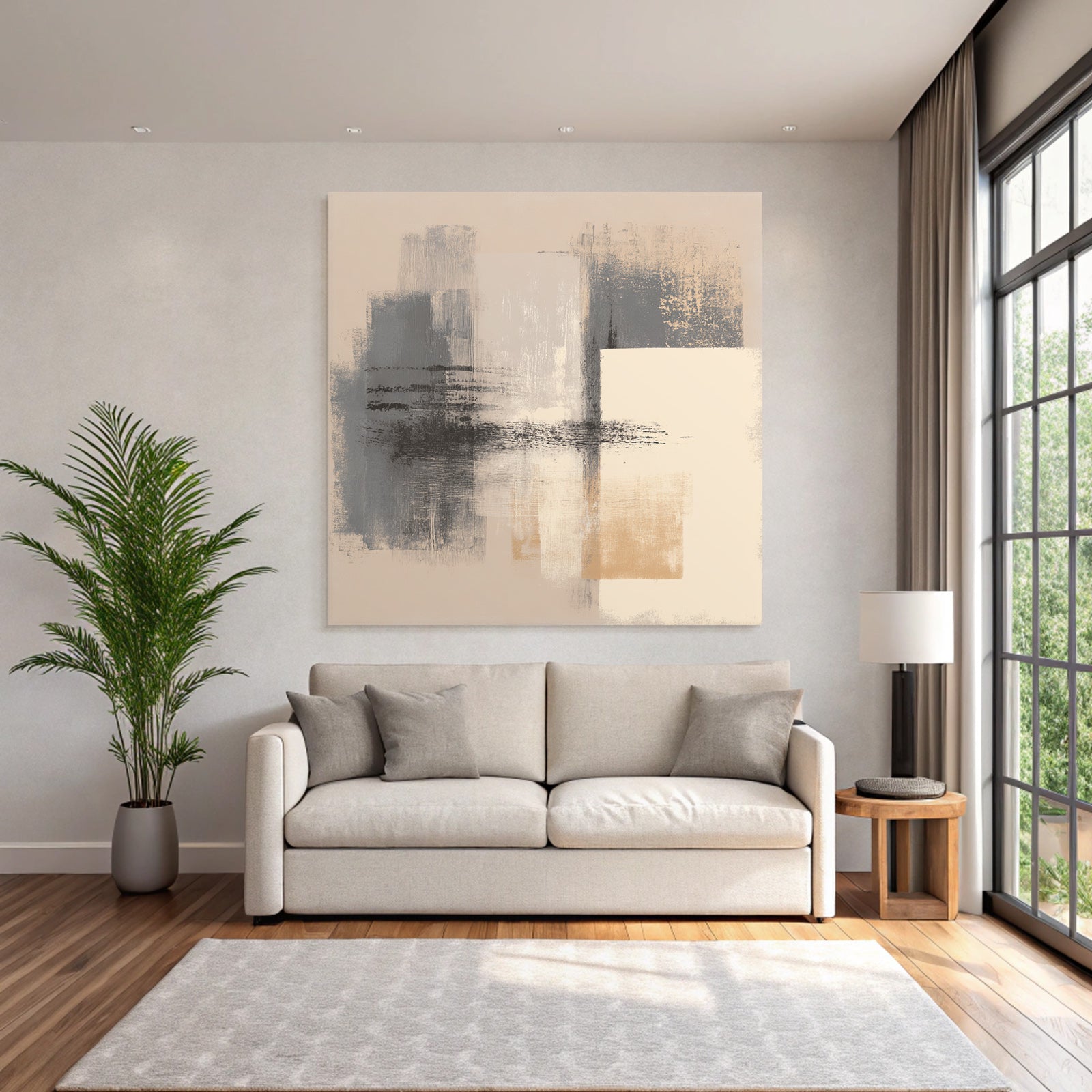 Abstraktes Gemaelde Mit Grautoenen Beige Und Gold