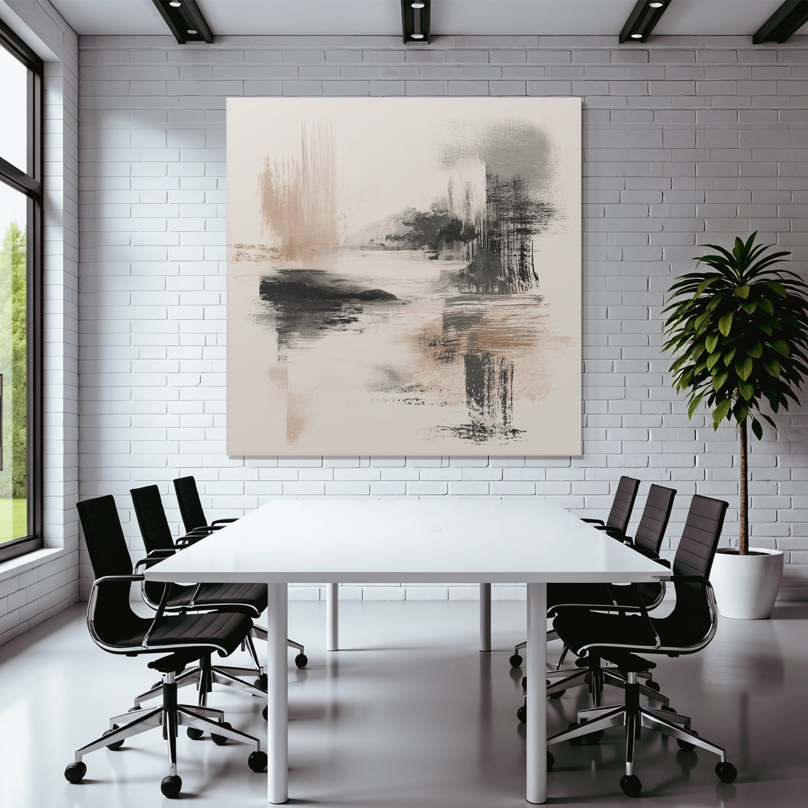 Abstraktes Gemaelde Sanfte Pinselstriche Gedaempfte Farben Serene Landschaft Oder Meereslandschaft