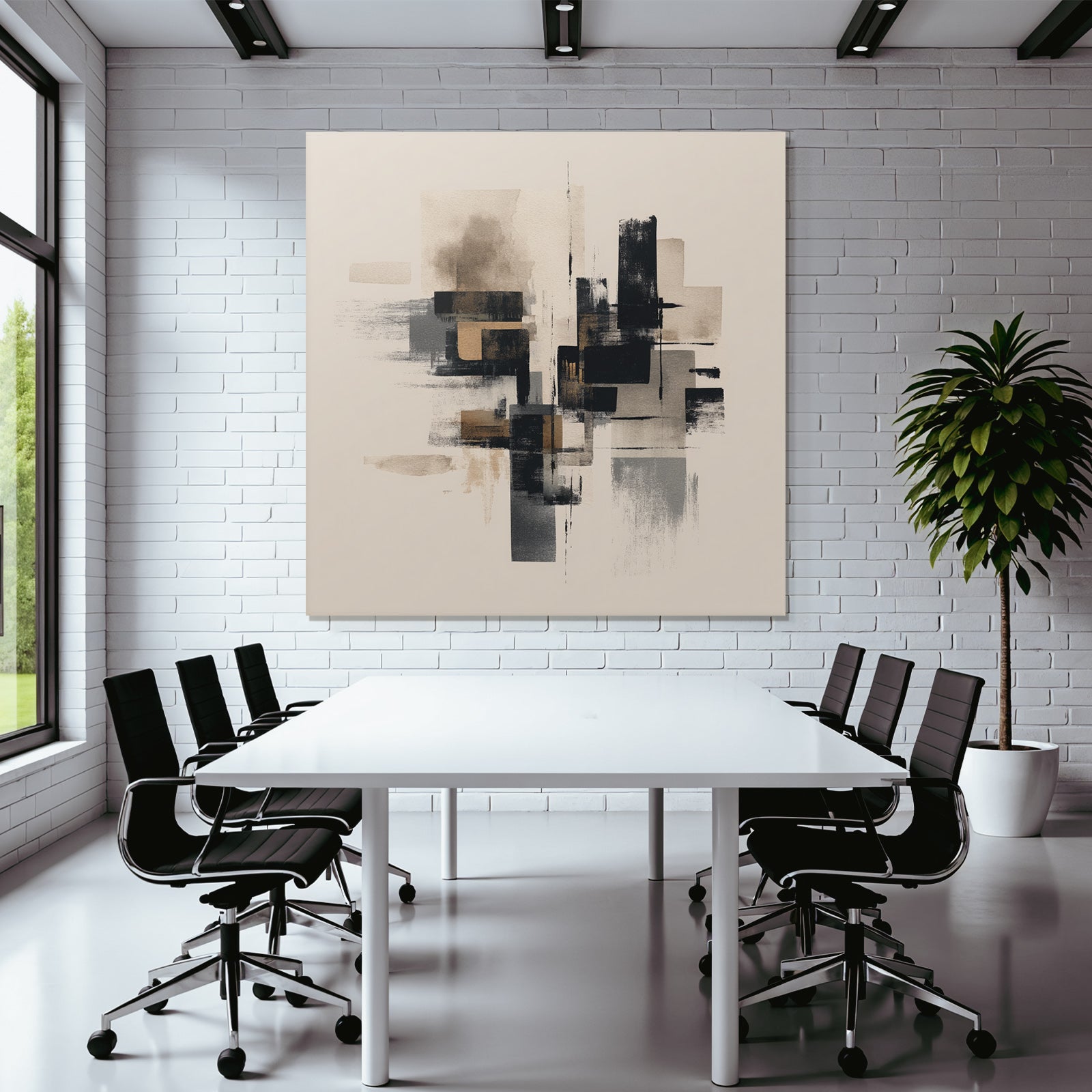 Abstraktes Kunstwerk Geometrische Formen Schwarz Beige Grau Texturen