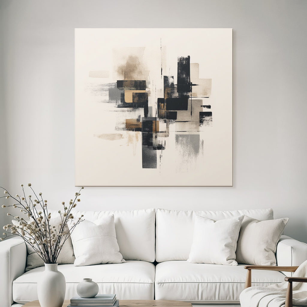 Abstraktes Kunstwerk Geometrische Formen Schwarz Beige Grau Texturen