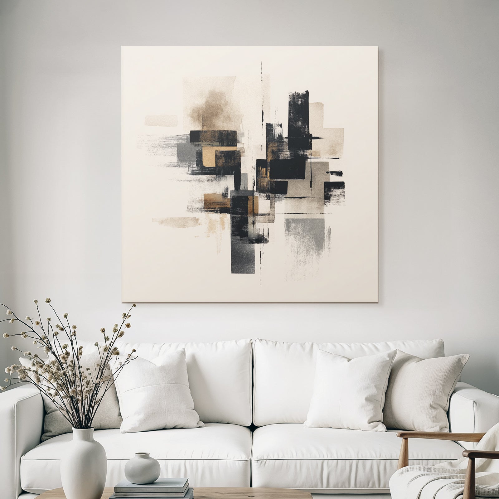 Abstraktes Kunstwerk Geometrische Formen Schwarz Beige Grau Texturen