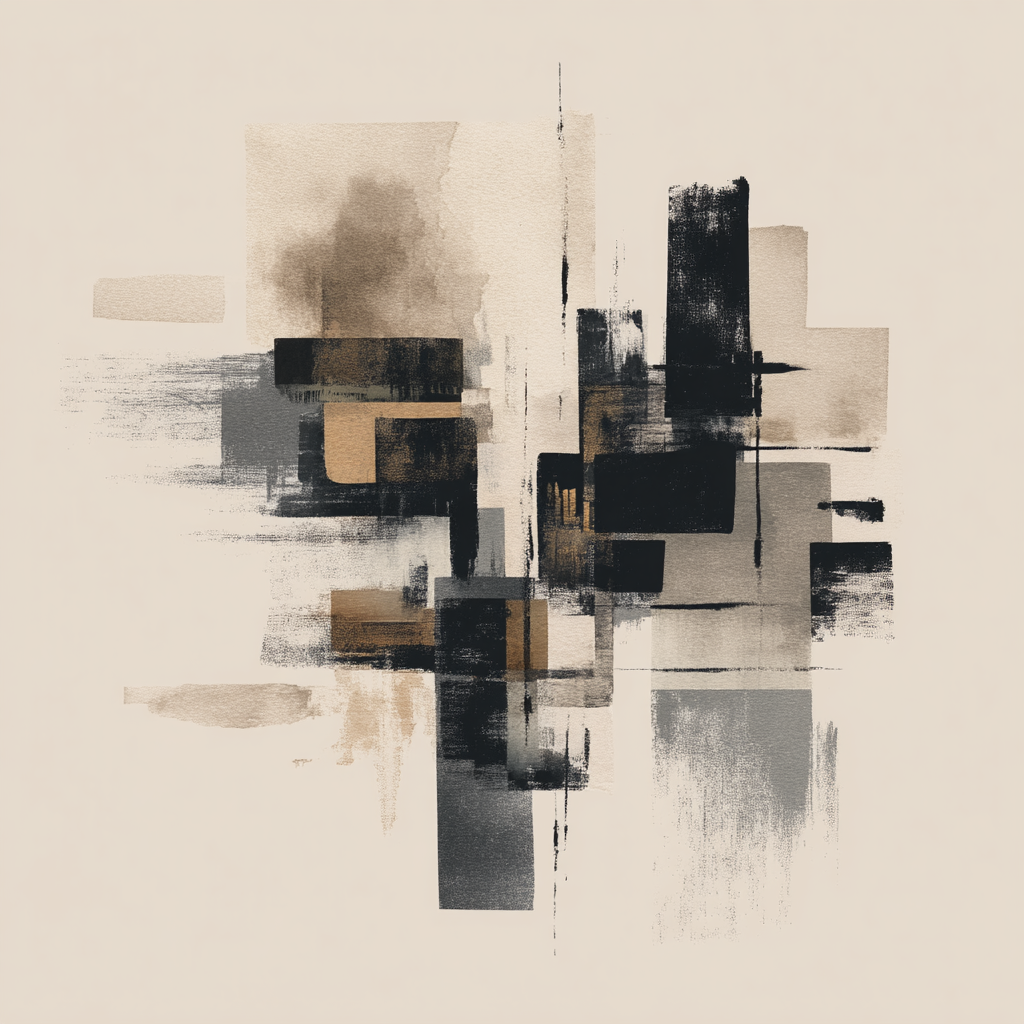 Abstraktes Kunstwerk Geometrische Formen Schwarz Beige Grau Texturen | Japandi | Einrichtungsstile