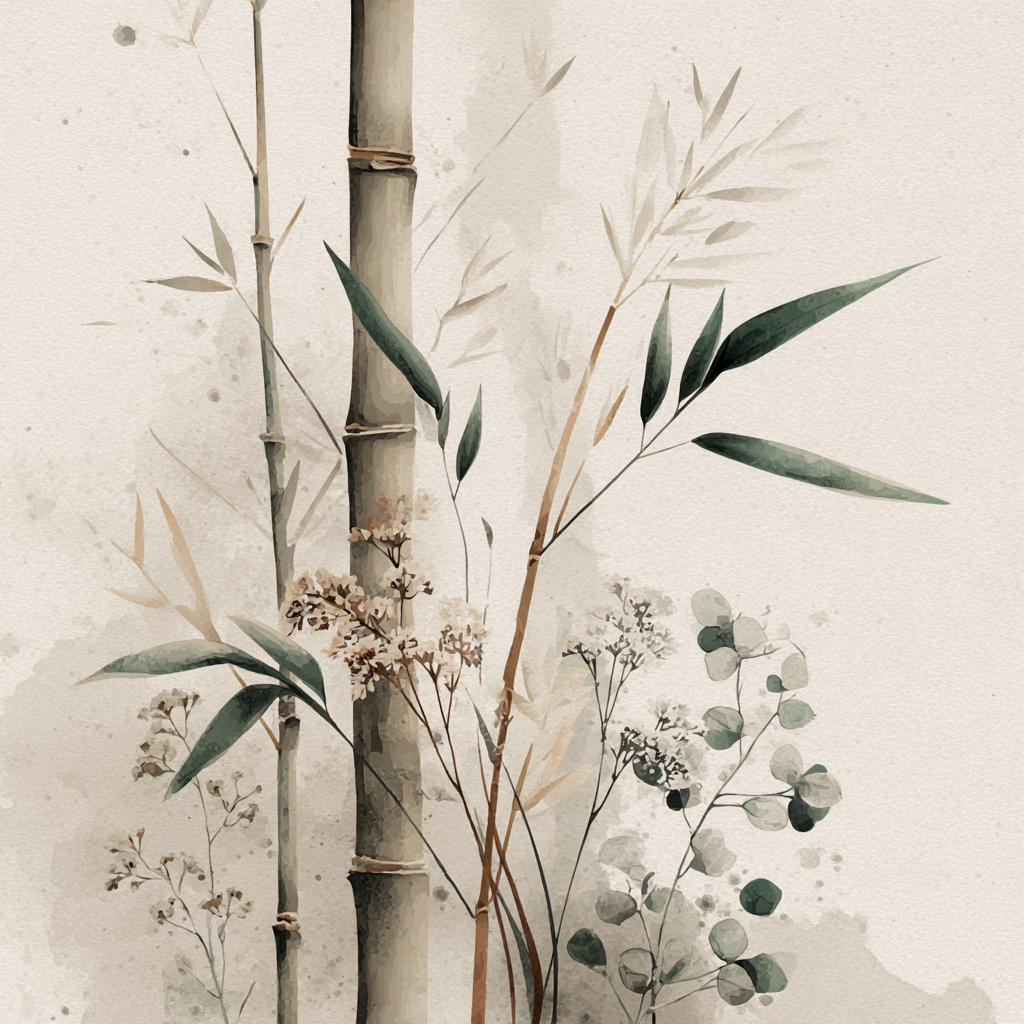 Artistic Bamboo Watercolor Decorative Plants Image | Japandi | Einrichtungsstile