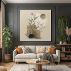Artistic Plants Geometric Shapes Bamboo Foliage Square Illustration Beige Background
