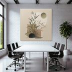 Artistic Plants Geometric Shapes Bamboo Foliage Square Illustration Beige Background