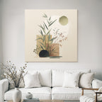 Artistic Plants Geometric Shapes Bamboo Foliage Square Illustration Beige Background