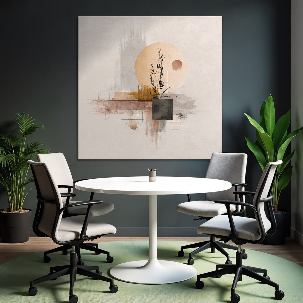 Bstraktes Kunstwerk Mit Pflanze Und Geometrischen Formen