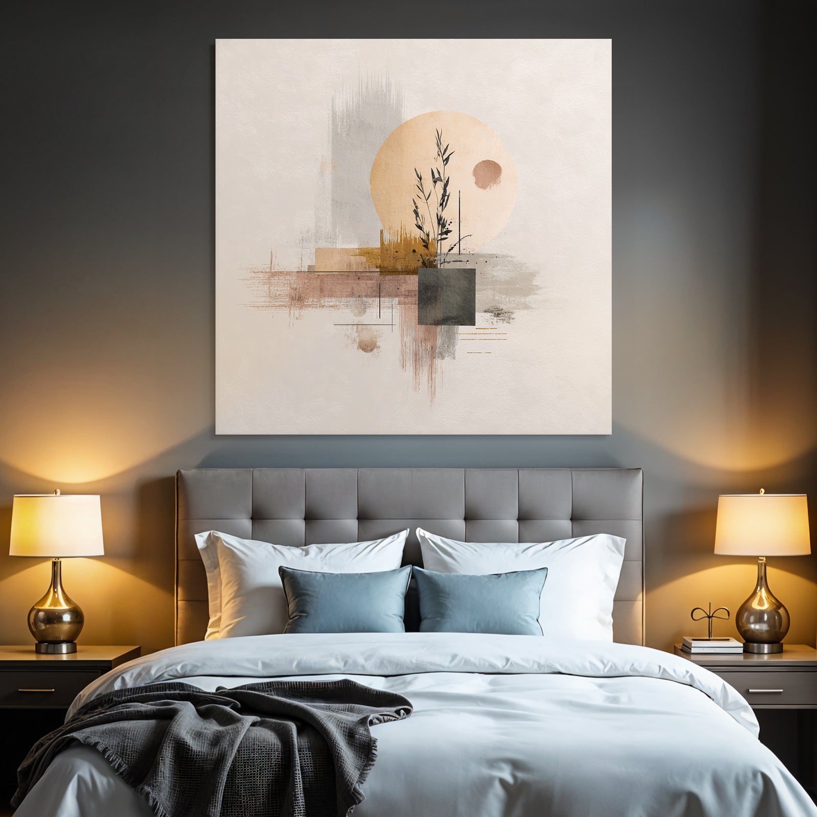 Bstraktes Kunstwerk Mit Pflanze Und Geometrischen Formen
