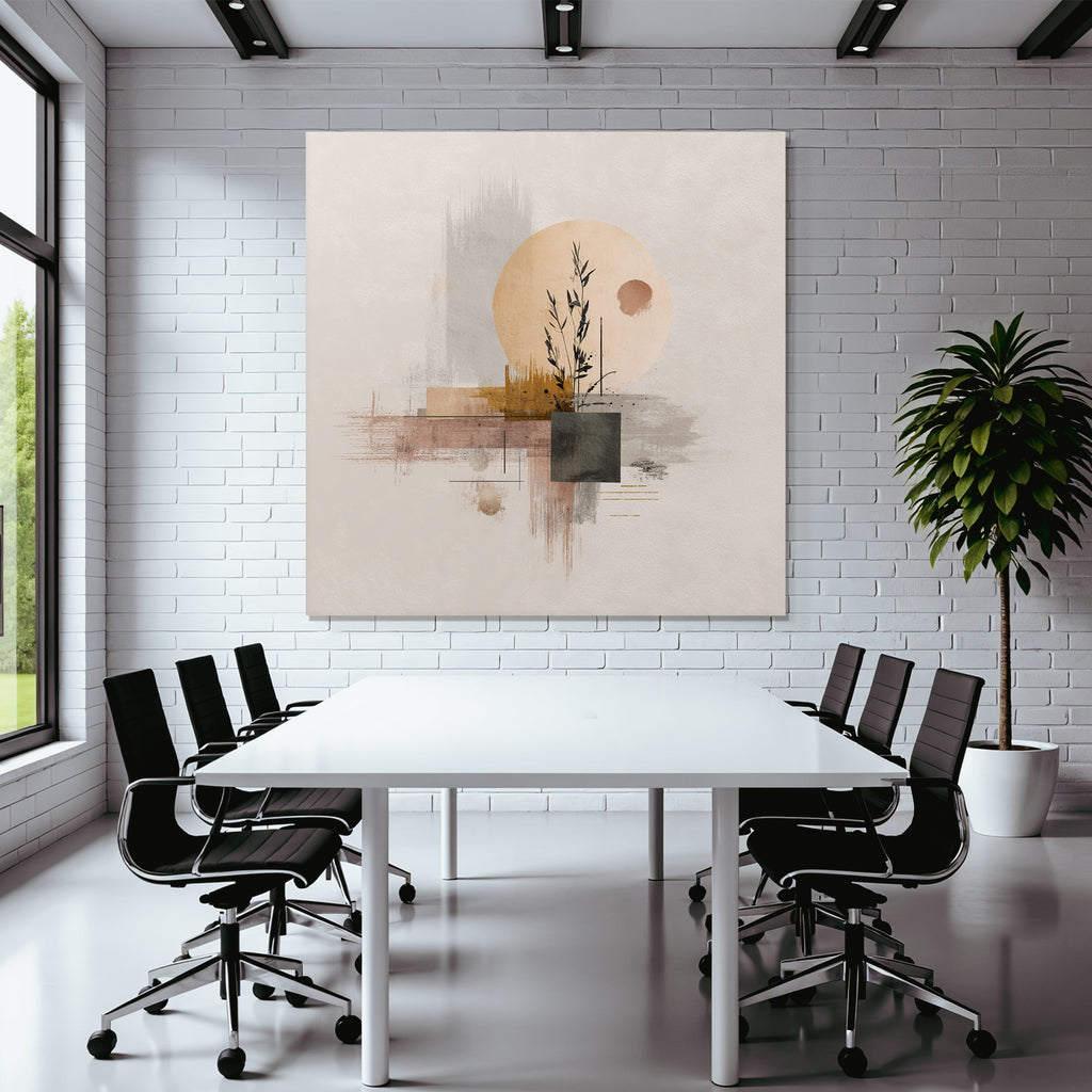 Bstraktes Kunstwerk Mit Pflanze Und Geometrischen Formen