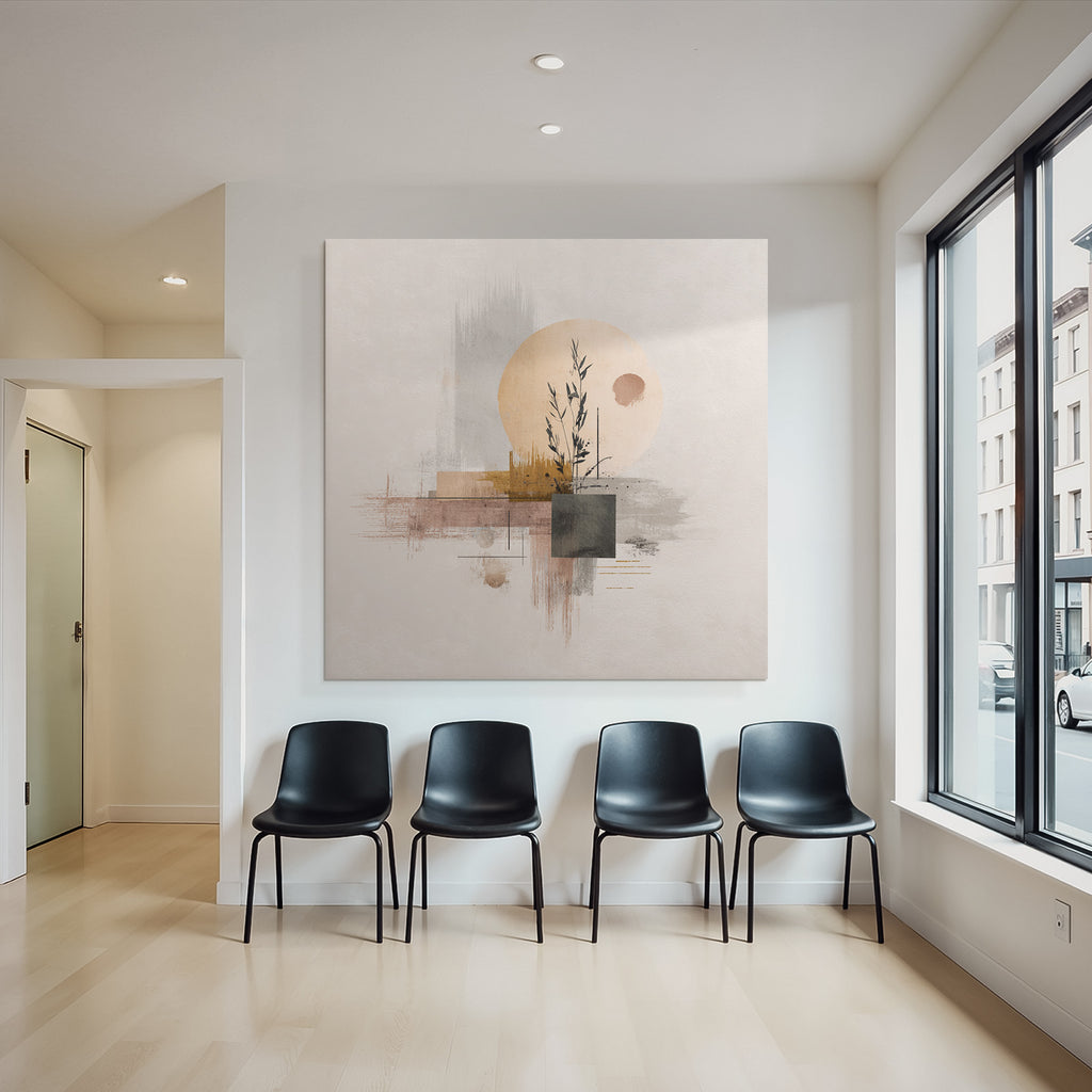 Bstraktes Kunstwerk Mit Pflanze Und Geometrischen Formen