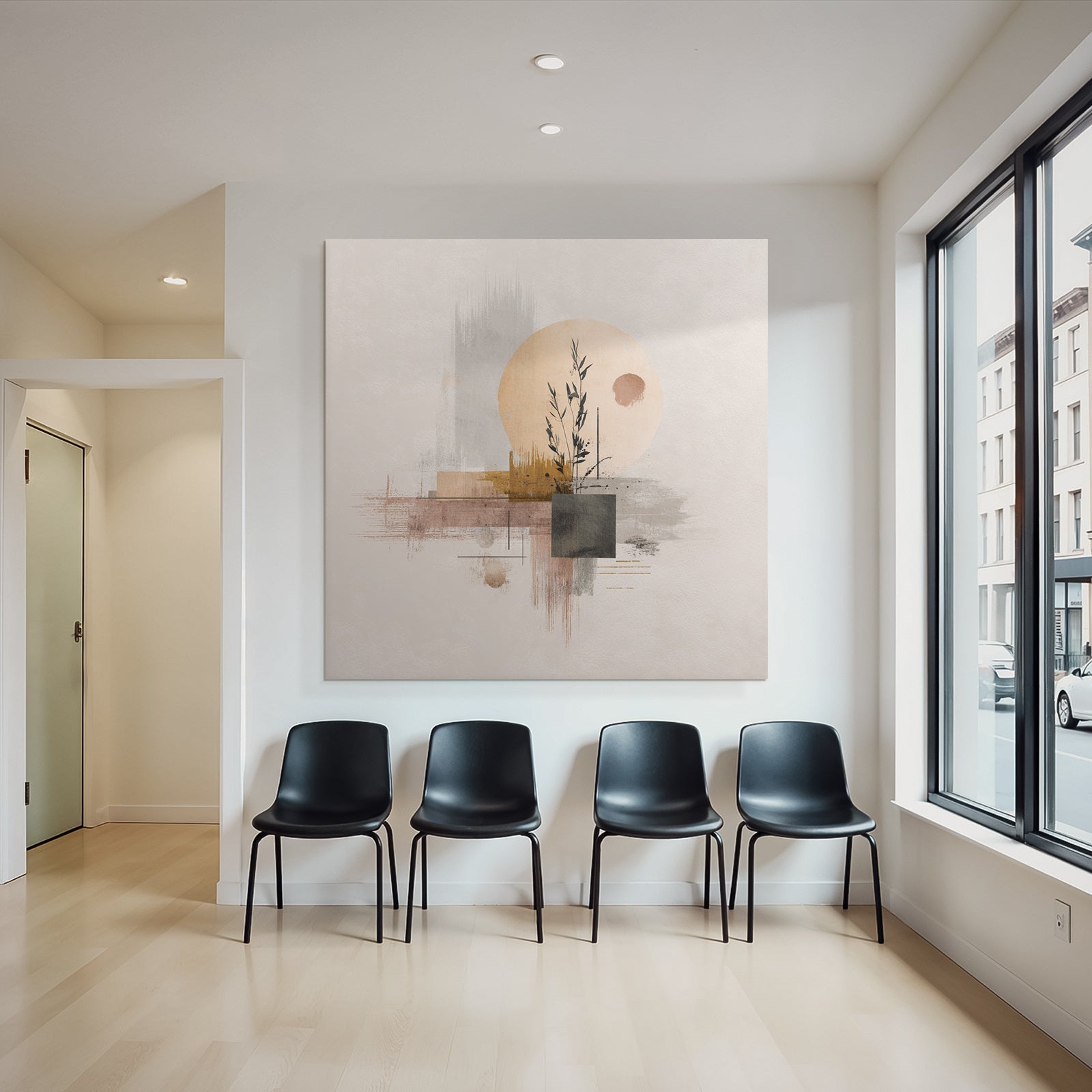 Bstraktes Kunstwerk Mit Pflanze Und Geometrischen Formen