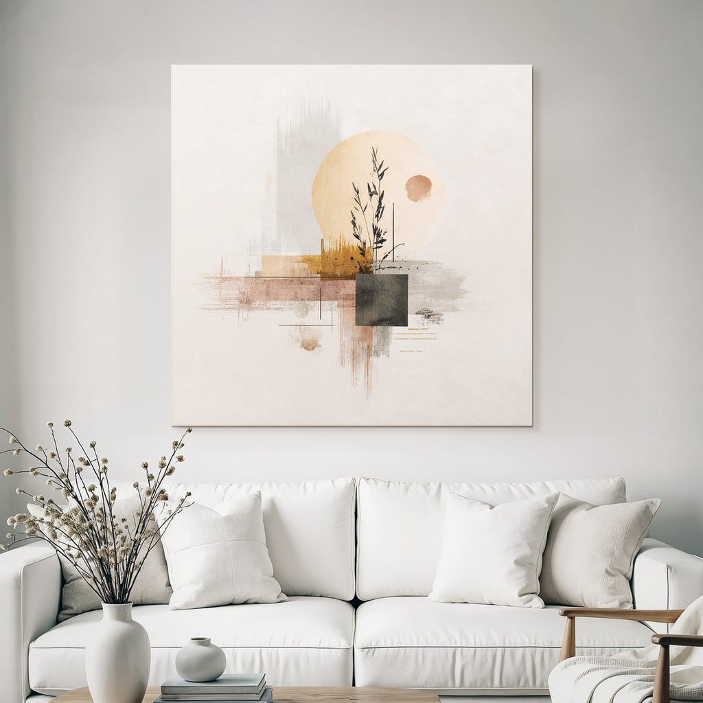 Bstraktes Kunstwerk Mit Pflanze Und Geometrischen Formen
