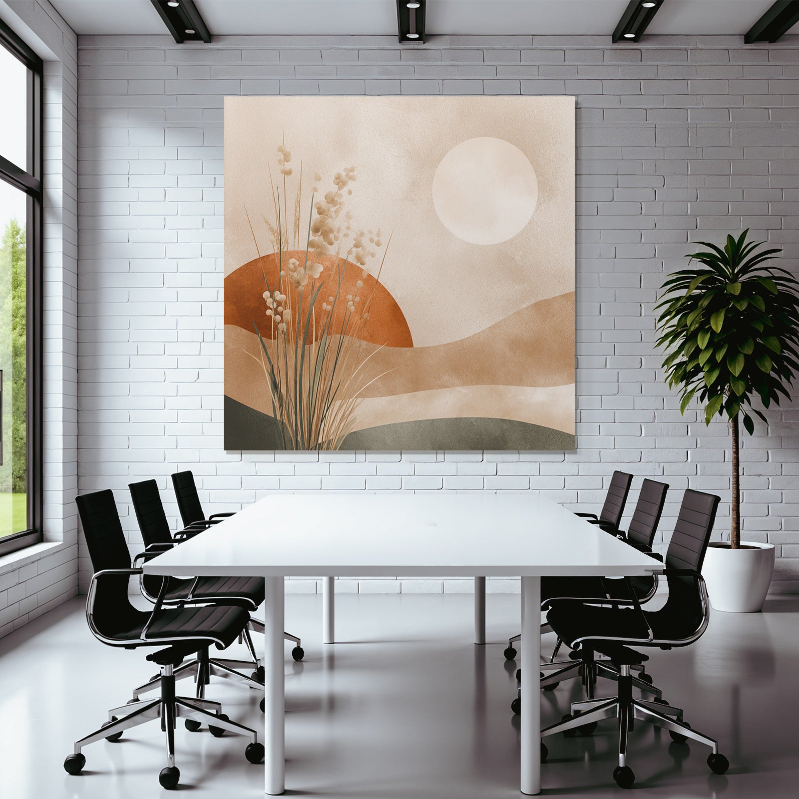 Minimalist Landscape Sun Hills Botanical Elements Square Design