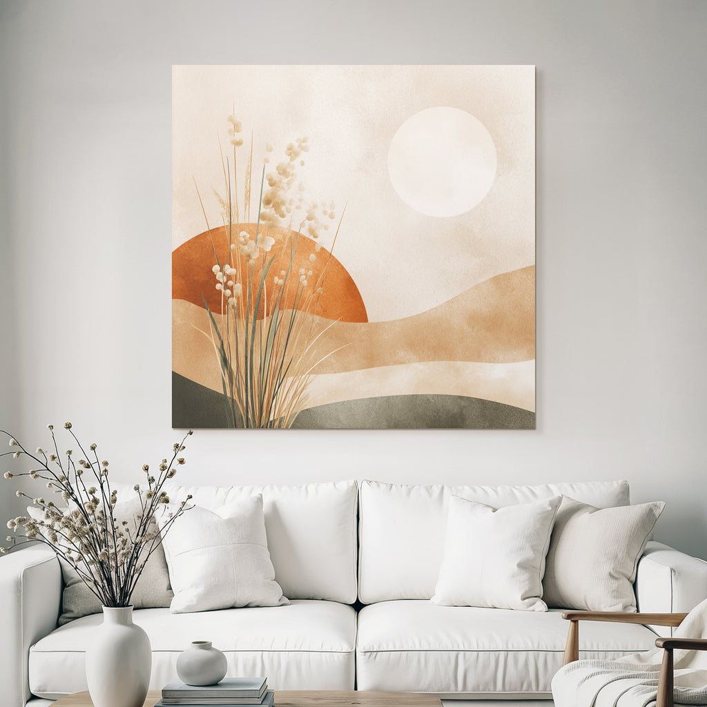 Minimalist Landscape Sun Hills Botanical Elements Square Design