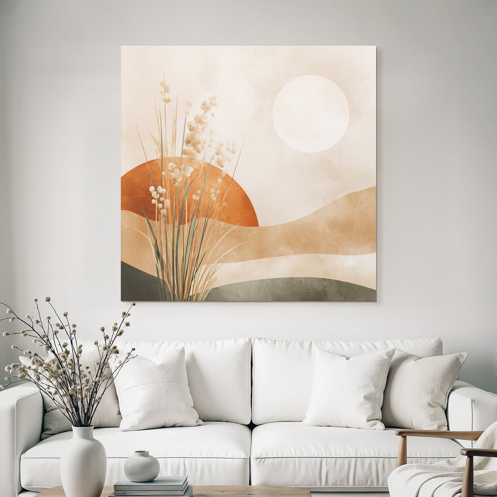 Minimalist Landscape Sun Hills Botanical Elements Square Design