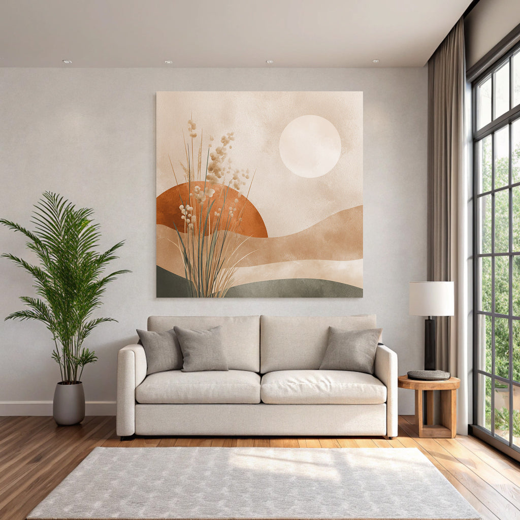 Minimalist Landscape Sun Hills Botanical Elements Square Design