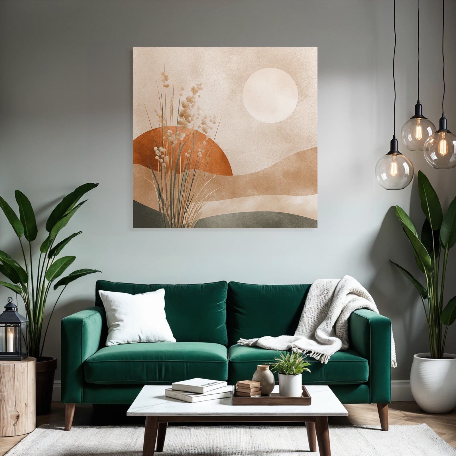 Minimalist Landscape Sun Hills Botanical Elements Square Design