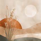 Minimalist Landscape Sun Hills Botanical Elements Square Design | Japandi | Einrichtungsstile