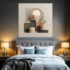 Modern Abstract Geometric Illustration With Plants And Sun Element Earthy Tones