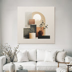 Modern Abstract Geometric Illustration With Plants And Sun Element Earthy Tones